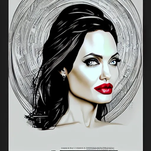 Image similar to angelina jolie, portrait, symetrical art deco poster illustration highly detailed,