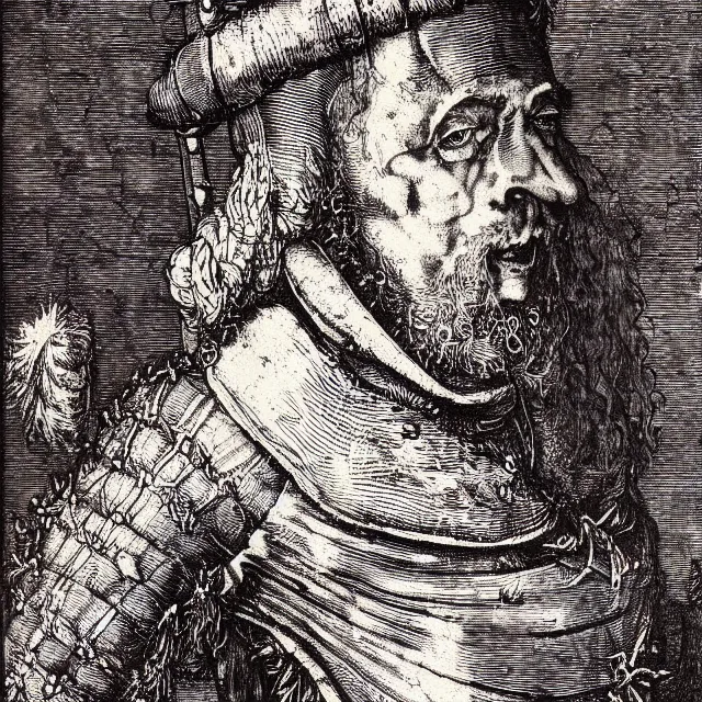 Image similar to “An engraving of a landsknecht by Albrecht Durer (1523)”