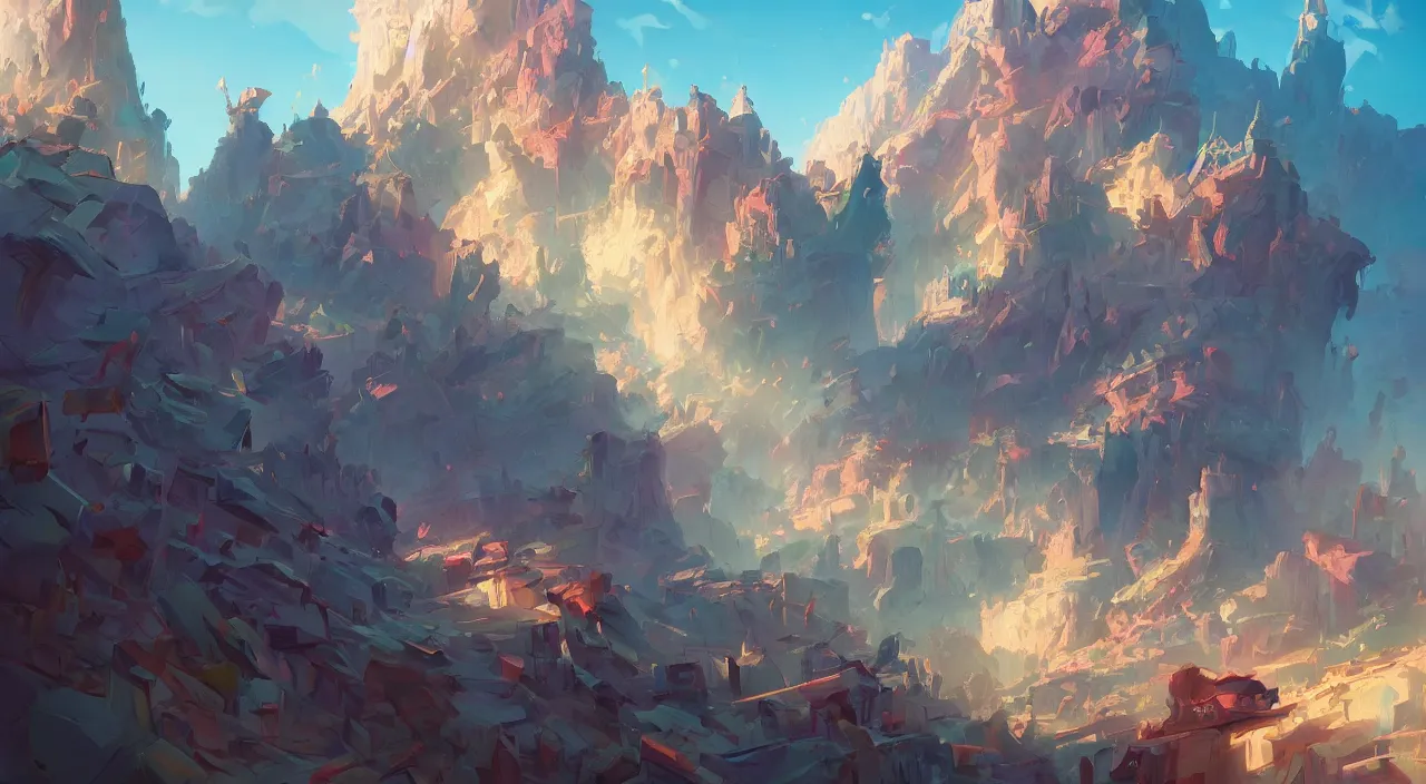 Image similar to flag colored wall fortress greeble illusion landscape wonderworld paradize, behance hd by jesper ejsing, by rhads, makoto shinkai and lois van baarle, ilya kuvshinov, rossdraws global illumination