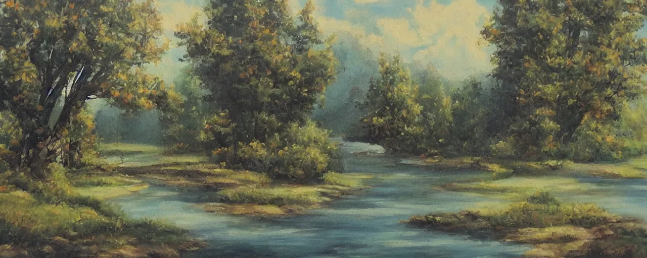Prompt: a beautiful landscape painting by kelogsloops