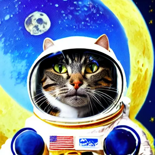 Image similar to a cat in a spacesuit for cats on the moon