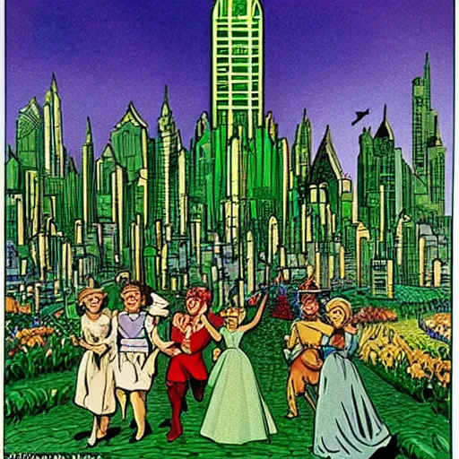 Prompt: emerald city from the wizard of oz being stormed by trump supporting winkies,