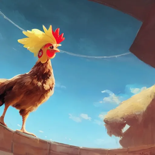 Image similar to a chicken animal wearing a small chicken-sized Oculus Quest VR headset on its head over its eyes. By Makoto Shinkai, Stanley Artgerm Lau, WLOP, Rossdraws, James Jean, Andrei Riabovitchev, Marc Simonetti, krenz cushart, Sakimichan, trending on ArtStation, digital art. Animal photo.