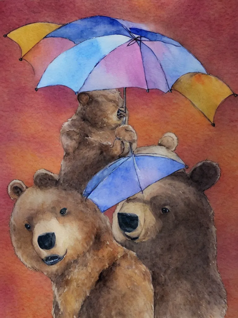 Image similar to autumn a bear with an umbrella watercolor by arti chauhan trending on artstation