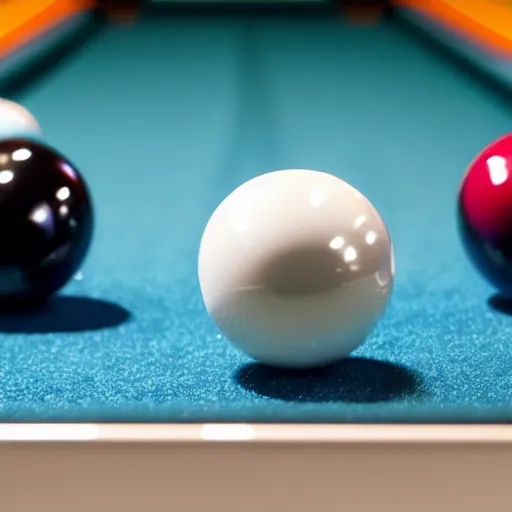 Image similar to a close - up shot of an 8 ball sitting on a pool table, digital art, highly detailed, realistic, bright colors, 8 k