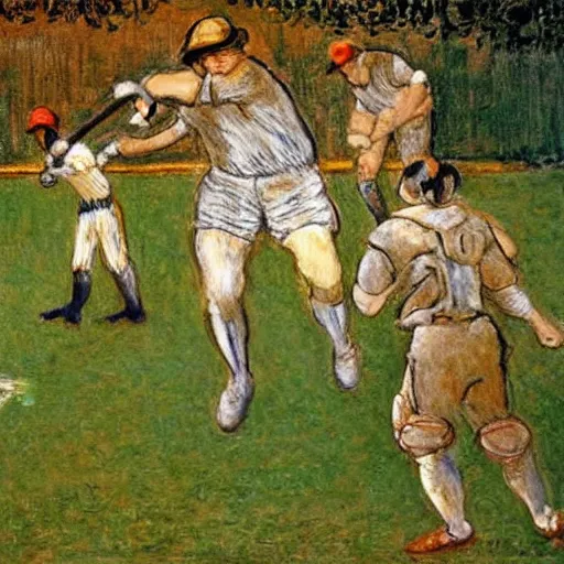 Image similar to baseball party painted by da vinci and claude monet