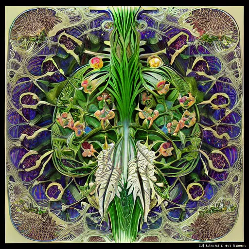 Image similar to magical botany by ernst haeckel and alphonse mucha, 3 d model