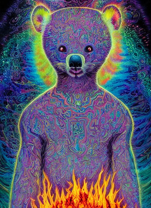 Prompt: portrait ultra dimensional koala entity, accidentally tripping on dmt and acid, psychedelic experience, overwhelming psychosis of self realization and burning awakening, ultra high definition, unreal engine 5, hyperrealism, masterpiece composition, by casey weldon, barclay shaw