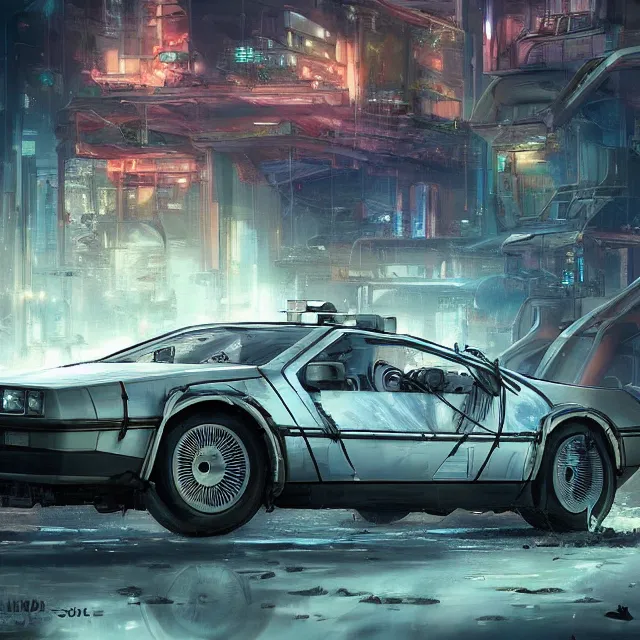 Image similar to an abandoned futuristic delorean in a cyberpunk - city, industrial sci - fi, by mandy jurgens, ernst haeckel, james jean