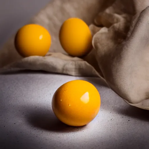 Image similar to close-up photo of half of an apple with a egg yolk inside, professional food photography, studio lighting