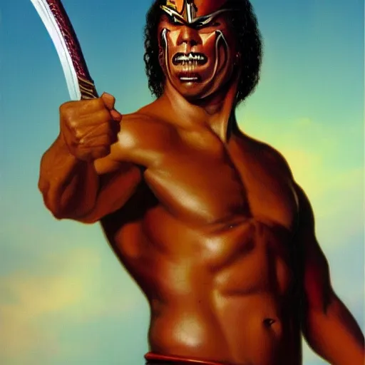 Prompt: wide angle portrait of Barak Obama as a barbarian warrior Boris Vallejo