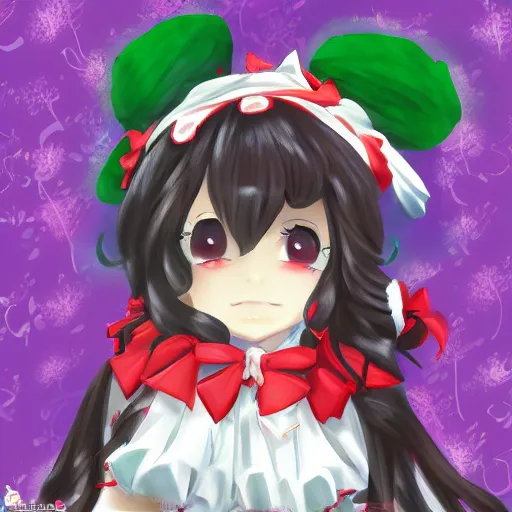 Image similar to a painttoolsai of reimu in the jungle wearing bonnet