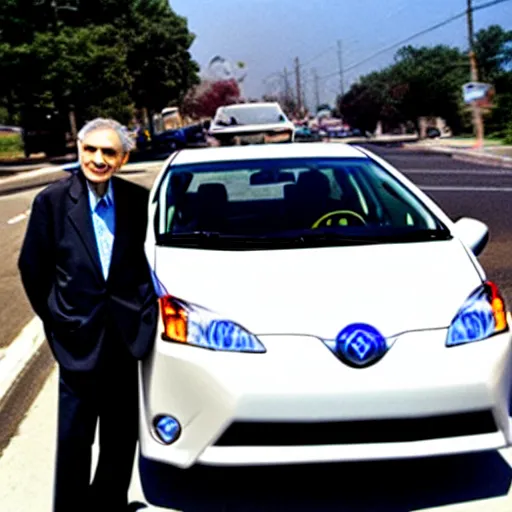 Image similar to ralph nader drives a prius that is on fire