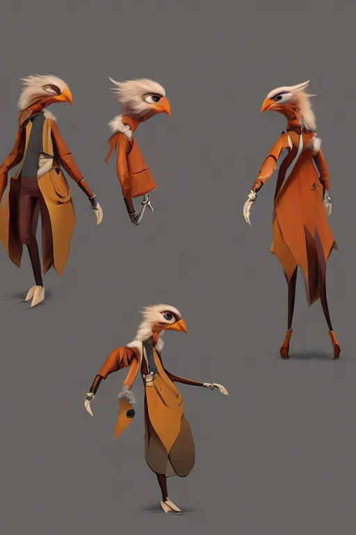 Image similar to Fashionable Anthropomorphic bird concept art by Jason Chan and Willian Murai, 8k, unreal engine