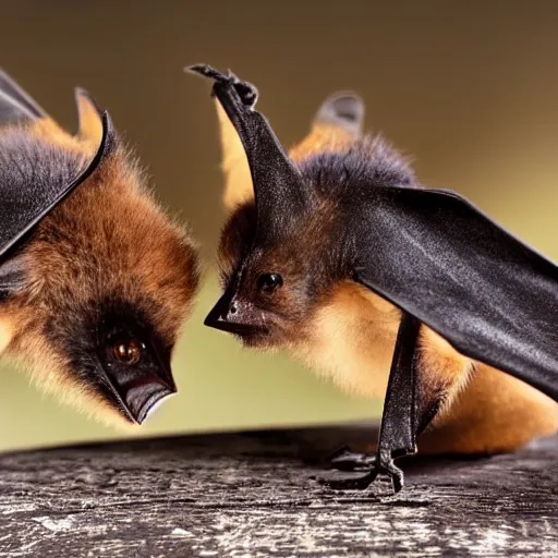 Prompt: a photo of two bats chatting togheter in secret, national geographic