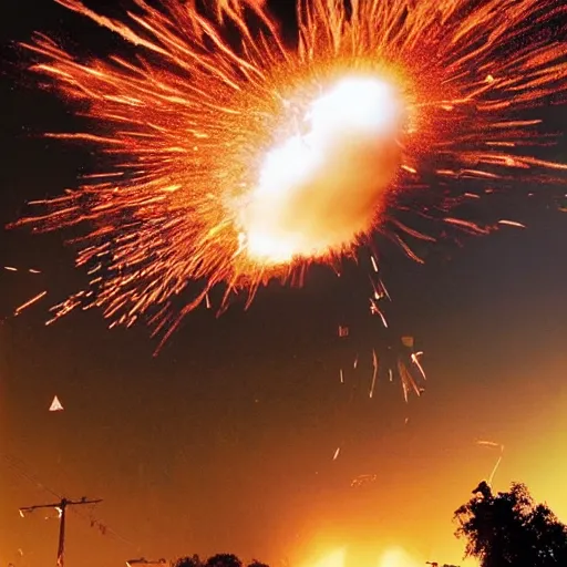 Image similar to a high-quality photo of a thermonuclear explosion in the middle of Buenos Aires, debris flying everywhere