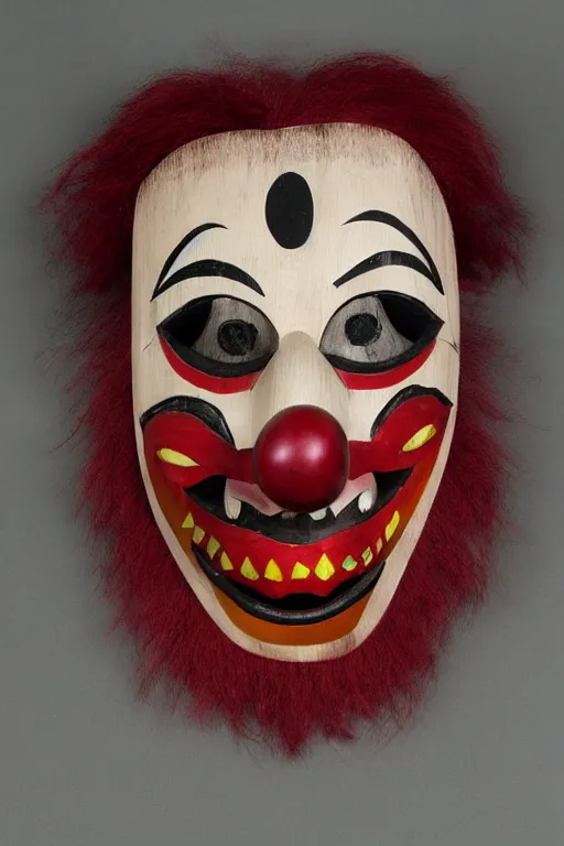 Image similar to wooden clown mask with fangs