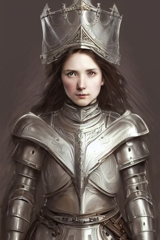 Image similar to beautiful and victorian and holy and divine and elite young medieval female white armor knight portrait +shinny eyes+front face with light flowing hair, ultradetail face, art and illustration by tian zi and craig mullins and WLOP and alphonse mucha, fantasy, intricate complexity, human structure, human anatomy, fantasy character concept, watermark, blurry, hyperrealism 8k