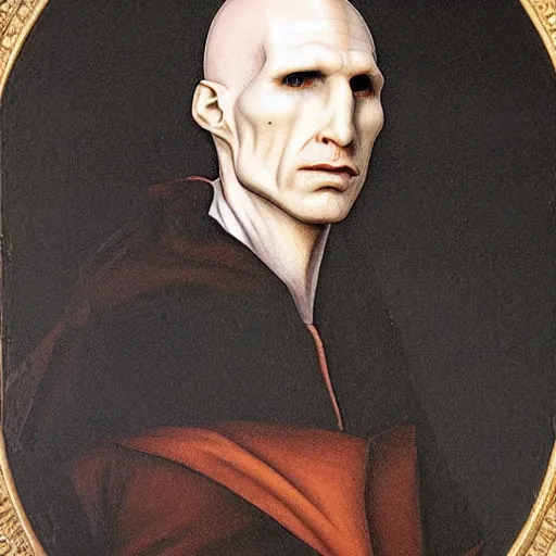 Prompt: a renaissance style portrait painting of Voldemort