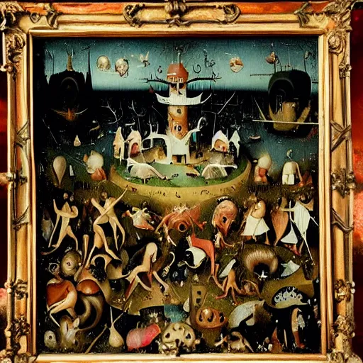 Prompt: florida man does it for the vine, an award winning detailed painting by hieronymus bosch