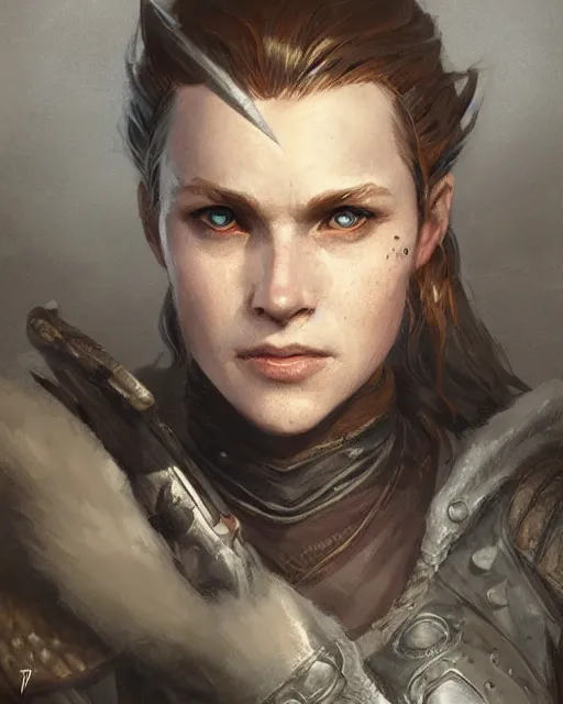 Prompt: the elder scrolls vi, charismatic rugged female nord warrior portrait, illustration, rim light, top light, perfectly shaded, soft painting, art by ross tran, krenz cushart and wenjun lin