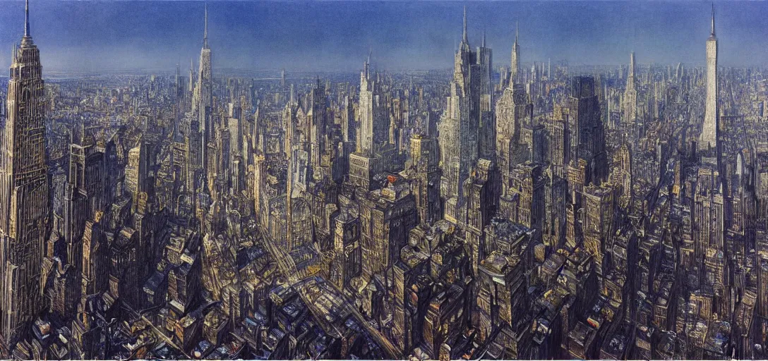 Image similar to Landscape of New York City in the year 2050 by Alan Lee