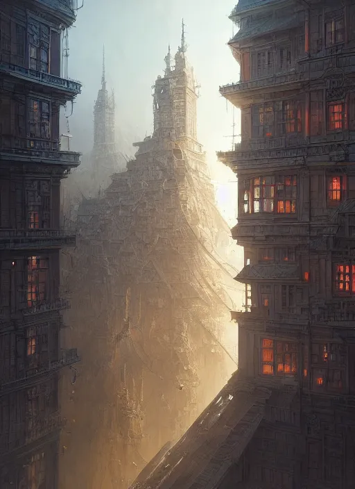 Image similar to a building with a very complicated architecture by mikyoung kim, very detailed, intricate details, complimentary colors, perfect lighting, perfect composition, aesthetic, masterpiece, award winning, artstation, darek zabrocki, greg rutkowski, artgerm, 4 k