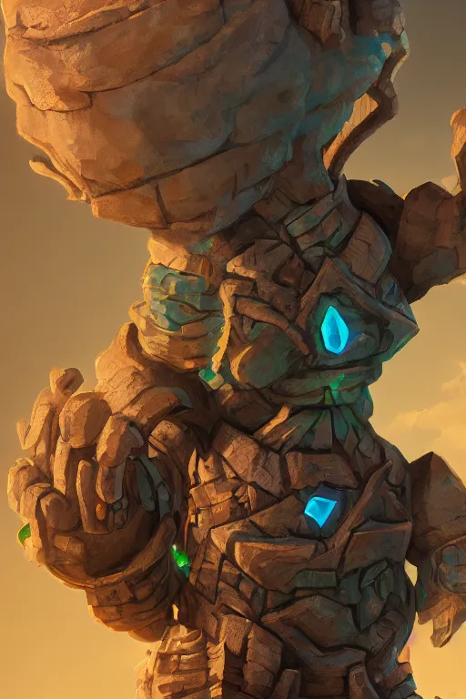 Image similar to zelda fantasy art giant golem troll wood rock greeble gemstone, global illumination ray tracing hdr fanart arstation by sung choi and eric pfeiffer and gabriel garza and casper konefal