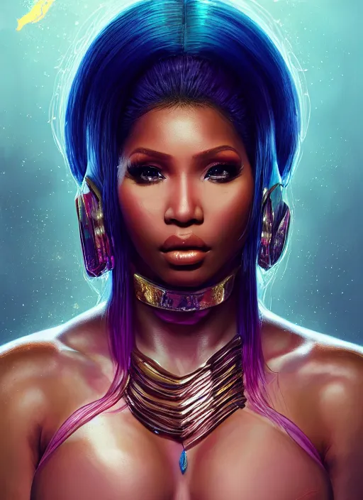 Image similar to nicki minaj, au naturel, hyper detailed, digital art, trending in artstation, cinematic lighting, studio quality, smooth render, unreal engine 5 rendered, octane rendered, art style by klimt and nixeu and ian sprigger and wlop and krenz cushart