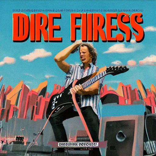 Image similar to Dire Straits playing and the crowd goes wild, cover art by Stephen Bliss, Boxart