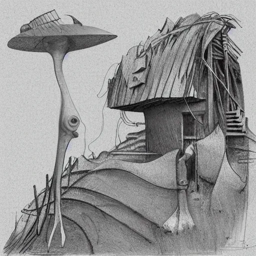 Prompt: the seahorse godforsaukee swamp, by paul gauguin and tom thomson, pencil sketch, storybook illustration the face of a disgruntled man, made of buildings and infrastructure, by beeple and vincent di