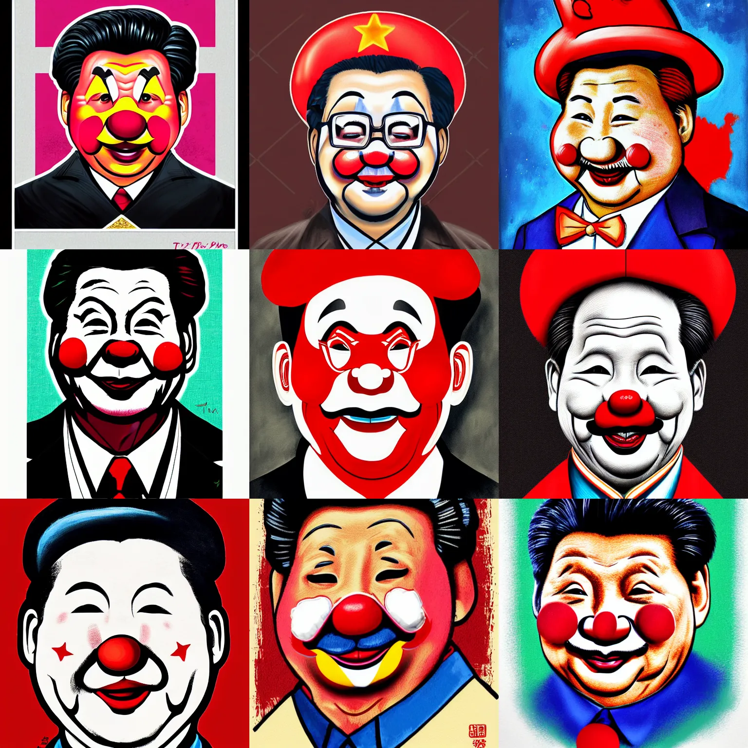 Prompt: clown xi jinping, detailed portrait by tim doyle