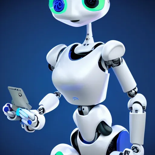 Image similar to cute female griffin robot, blue and white, technology, in the style of Pixar, 3D, CGI