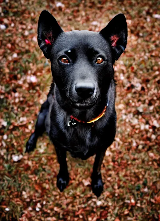 Prompt: a lumpy black dog, white hairs, short, fat, mutt, pitt, lab, photorealistic leica s photograph, kodachrome, psychedelic, platon