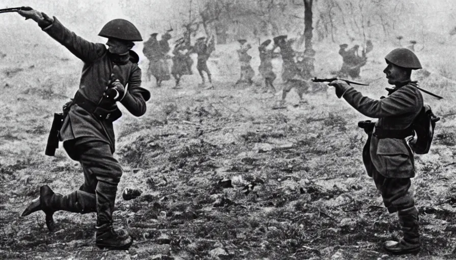 Prompt: french soldier dabbing during the battle of verdun ( 1 9 1 6 ), historical photograph, highly detailed, dab