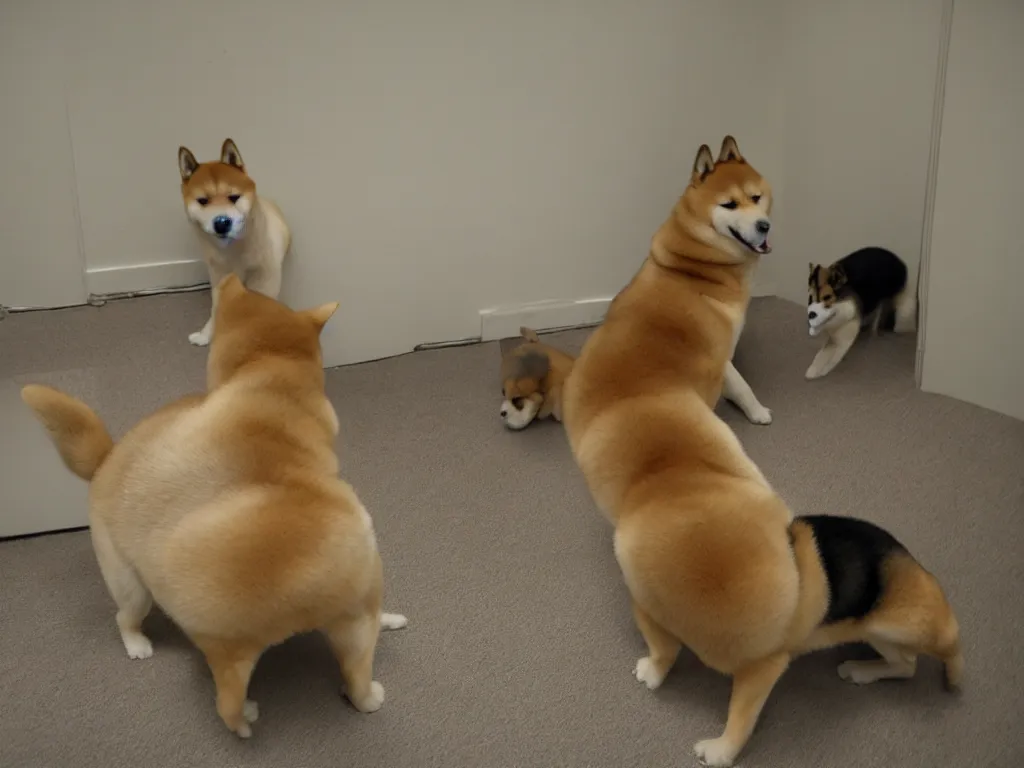 Image similar to shiba inu in the backrooms