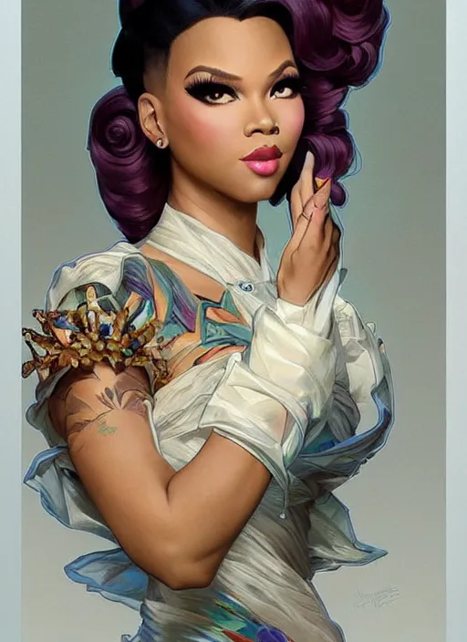 Image similar to vanjie, drag queen, painting by artgerm and greg rutkowski and alphonse mucha