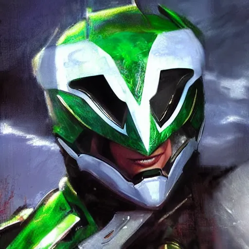 Prompt: green power ranger dragonzord, realistic, ultrahd, jeremy mann painting