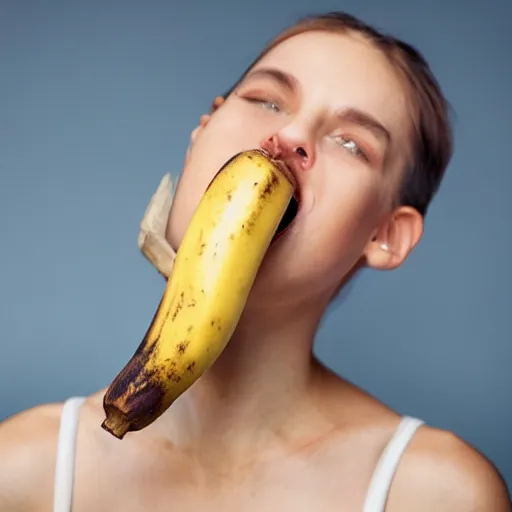 Image similar to photo of a person unable to eat banana properly