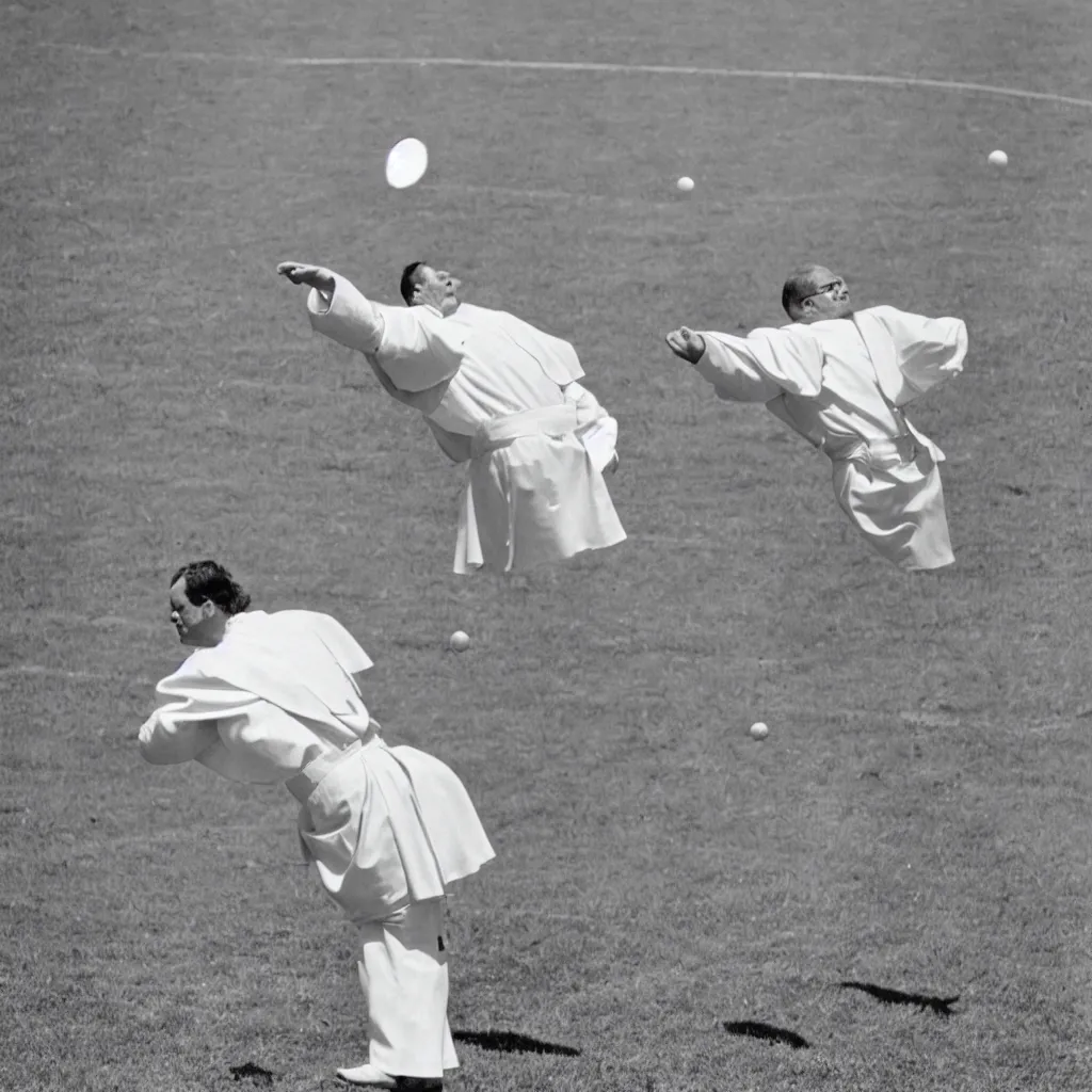 Image similar to the pope throwing a discus, vintage photograph, 8 k