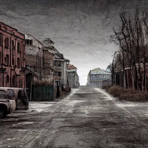 Prompt: real photo of a post apocalyptic russian street
