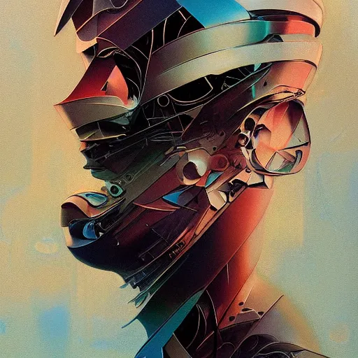 Image similar to scifi futurism automaton minimalism chrome by peter mohrbacher art Hajime Sorayama airbrush hyperrealism model abstract shatter fragments cubism futurism pastel blue soft flat minimal minimalism portrait face jackson pollock