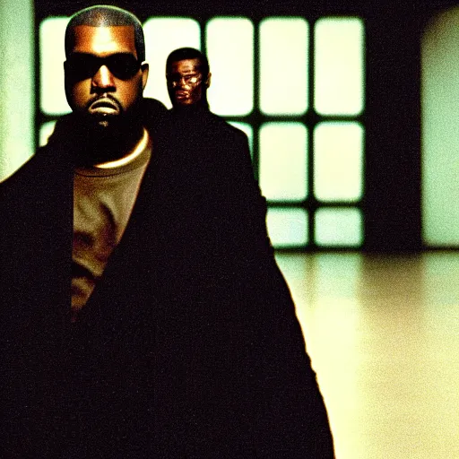 Image similar to Kanye West as Neo in 'The Matrix' , movie still frame