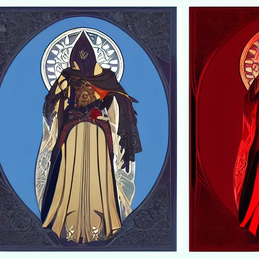 Image similar to an ultra detailed vector image of solare of astora dressed as ezio auditore, concept art by alphonse mucha and greg rutkowski, praise the blood moon, octane render, liminal space