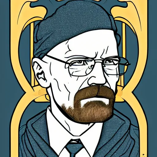 Image similar to art nouveau illustration of walter white