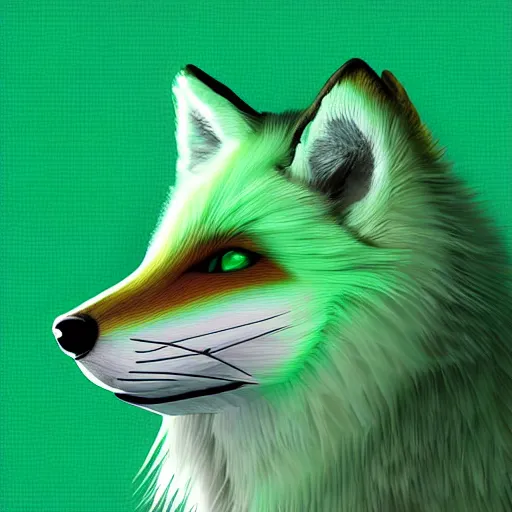 Prompt: digital limey green and white fox, retrowave palette, digital world, highly detailed, electric breeze, anatomically correct vulpine, synth feel, fluffy face, ear floof, flowing fur, super realism, accurate animal imagery, 4 k digital art