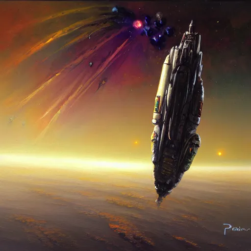 Image similar to oil painting with brushstrokes, spaceship armada, science fiction, intricate, elegant, digital painting, trending on artstation, concept art, sharp focus, paint splatters, illustration by peter elson, 4k.