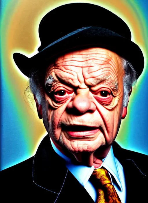 Prompt: portrait of david jason as del boy trotter, close up, high detail, studio lighting, sharp focus, magical background, painting