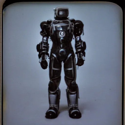 Image similar to polaroid of enclave X-01 power armor by Tarkovsky