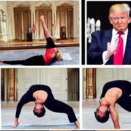 Prompt: donald trump instagram yoga photo shoot